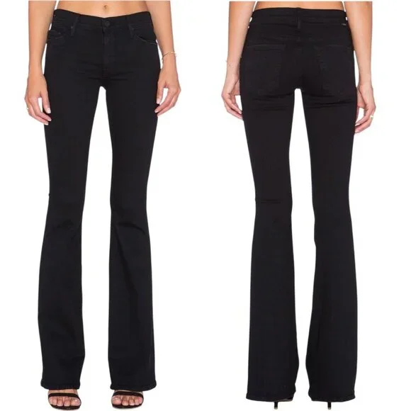 Mother The Cruiser Flare Jeans In Not Guilty Size 27 Stretch Black Denim - Picture 13 of 13